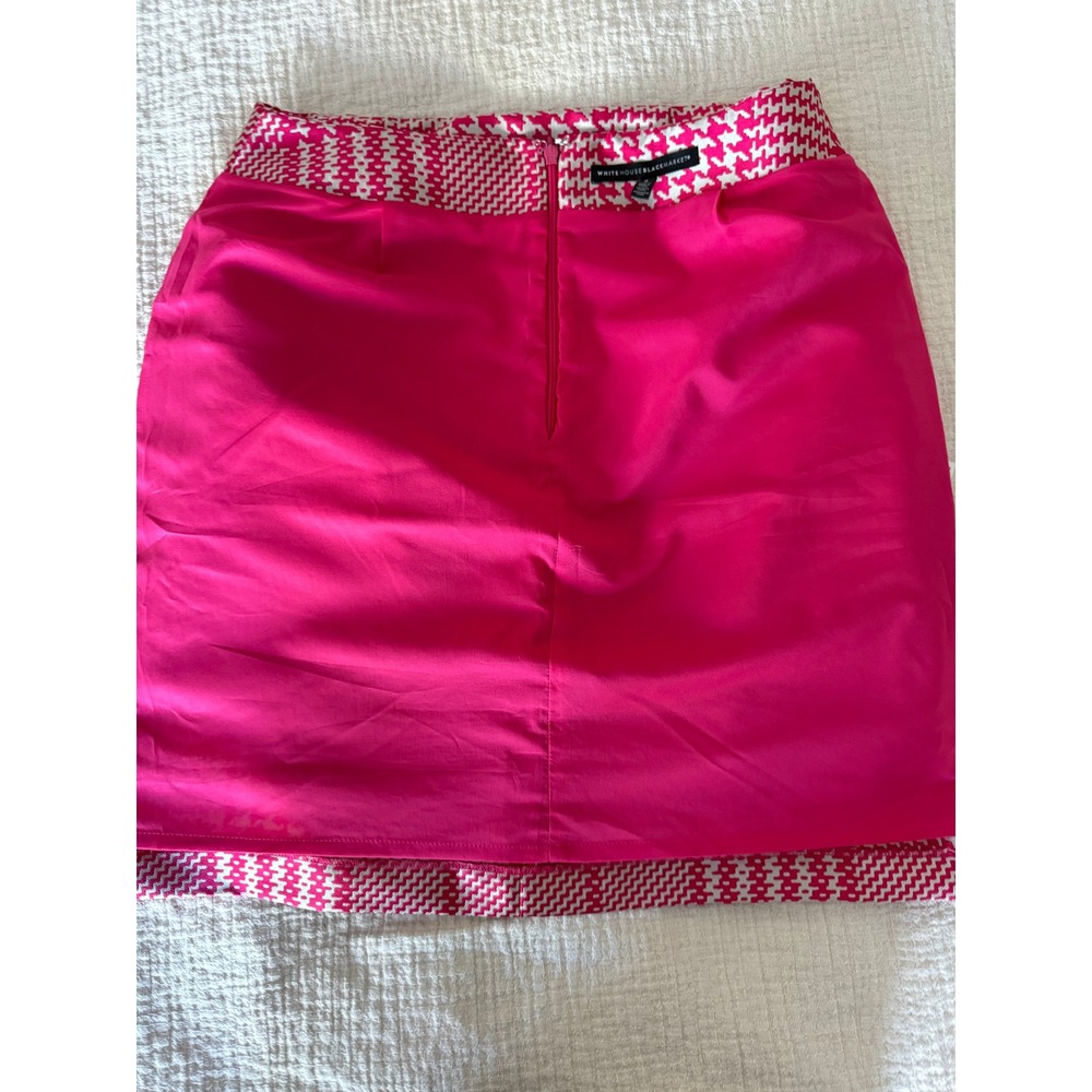 WHBM Pink Cream Houndstooth Plaid‎ Mini Pencil Boot Skirt 8 - Picture 6 of 8